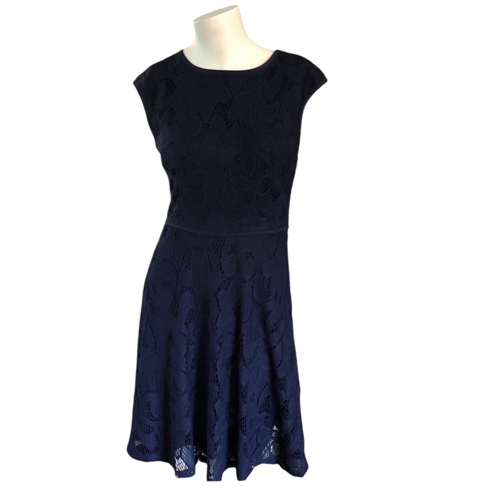 Wisp. Navy cap sleeve lace knee length dress 2p NWT
